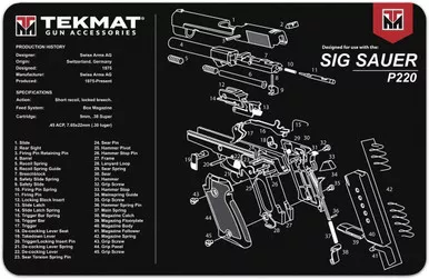 TekMat Sig Sauer P220 17"x11" Gun Cleaning Mat Black - TEK-R17-SIGP220