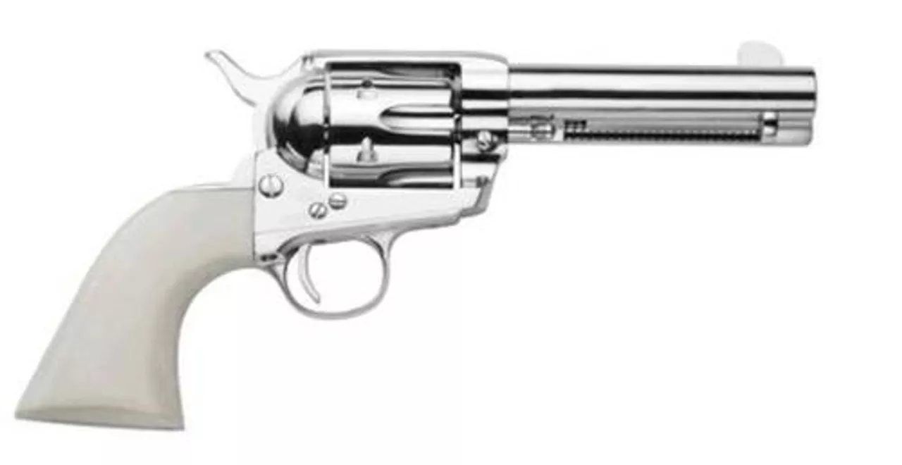 Traditions 1873 Single Action Revolver, .357 Mag/.38 Special, 4.75″, Nickel/White Grips