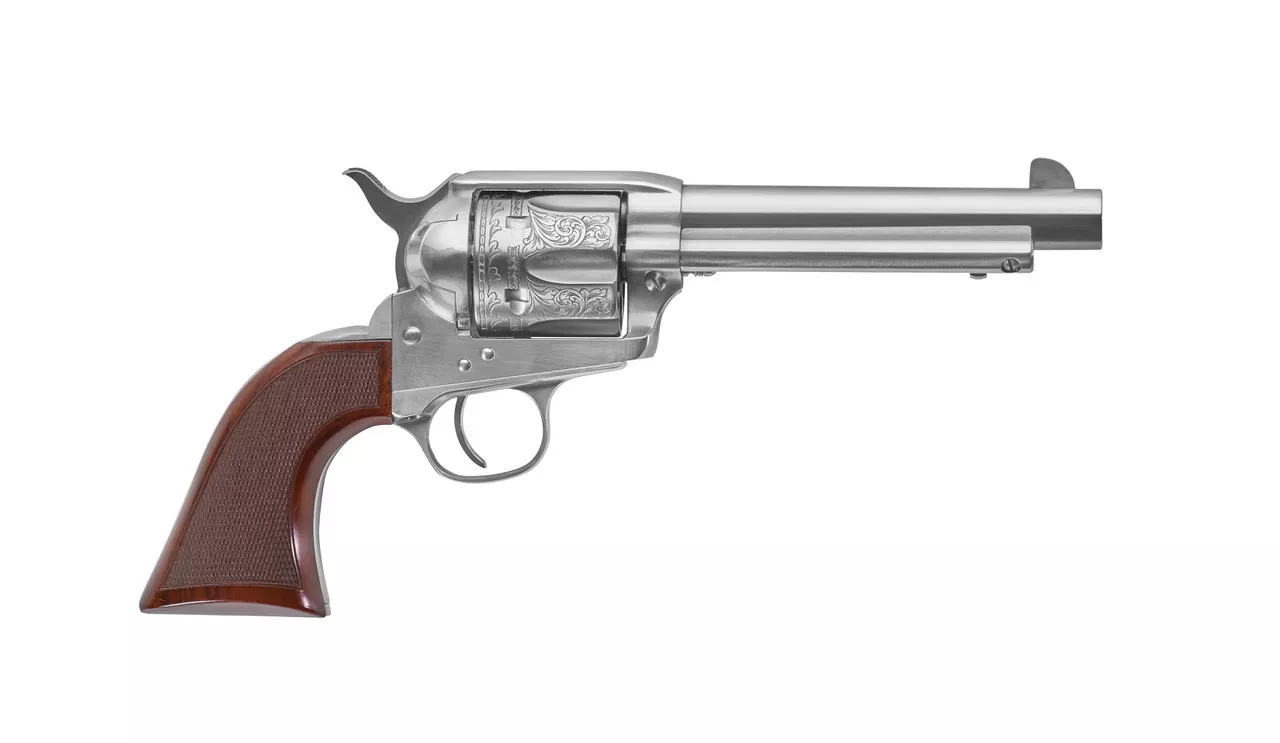 Uberti 1873 Cattleman El Patron Belleza Limited Edition, 45 Colt, 5.5″, Walnut Grip, Stainless Finish