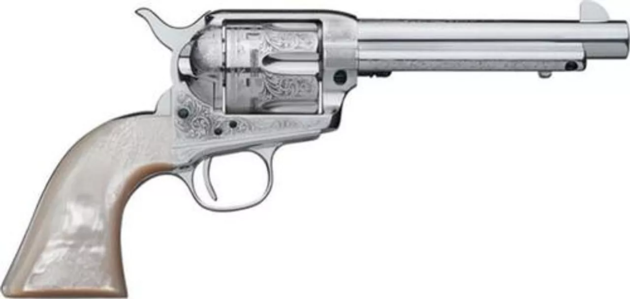 Uberti 1873 Cattleman NM Engraved, .45 Colt, 4.75″, Pearl Grip, Stainless Steel