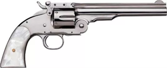 Uberti Schofield 1875 No. 3 Top Break 2nd Model Nickel Finish Pearl Grips 38 Special Revolver 5″ Barrel