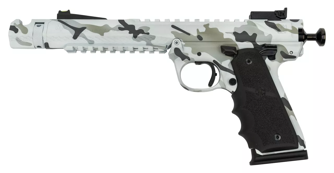 Volquartsen Black Mamba Artic .22 LR, 6″ Barrel, Hi-Viz Front & Target Rear, Arctic Camo