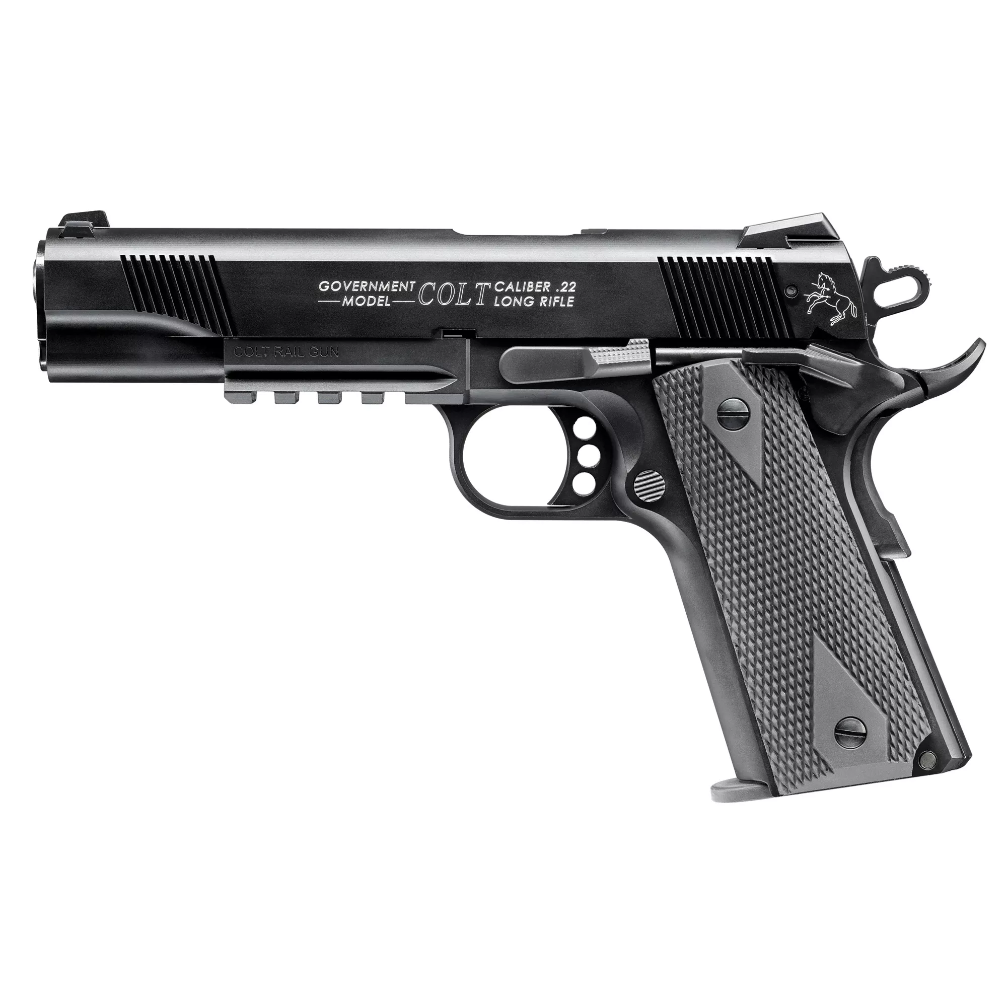 Walther Arms 5170308 1911 Colt Government A1 22 LR 12+1 5” Matte Black Tenifer Serrated/Steel Slide, Black Steel Frame w/Beavertail & Picatinny Rail, Black Checkered Polymer Grips