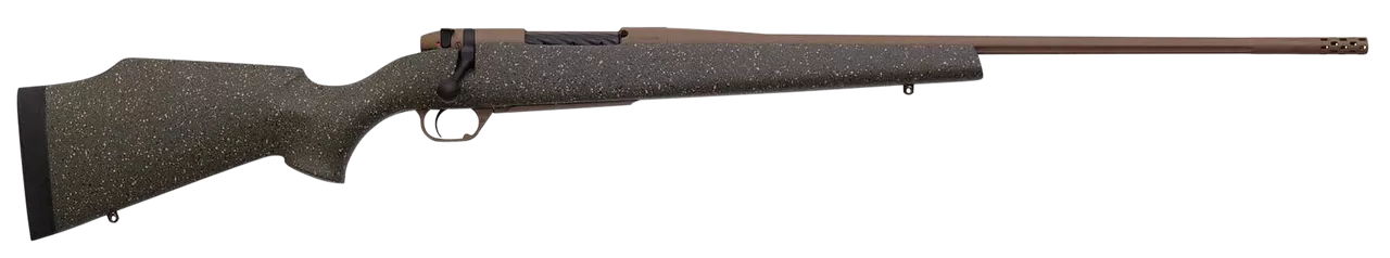 Weatherby Mark V Weathermark LT 6.5 Weatherby RPM, 26″ Barrel, Steel Barrel, Green Black And, Flat Dark Earth, Fiberglass Stock, 3rd