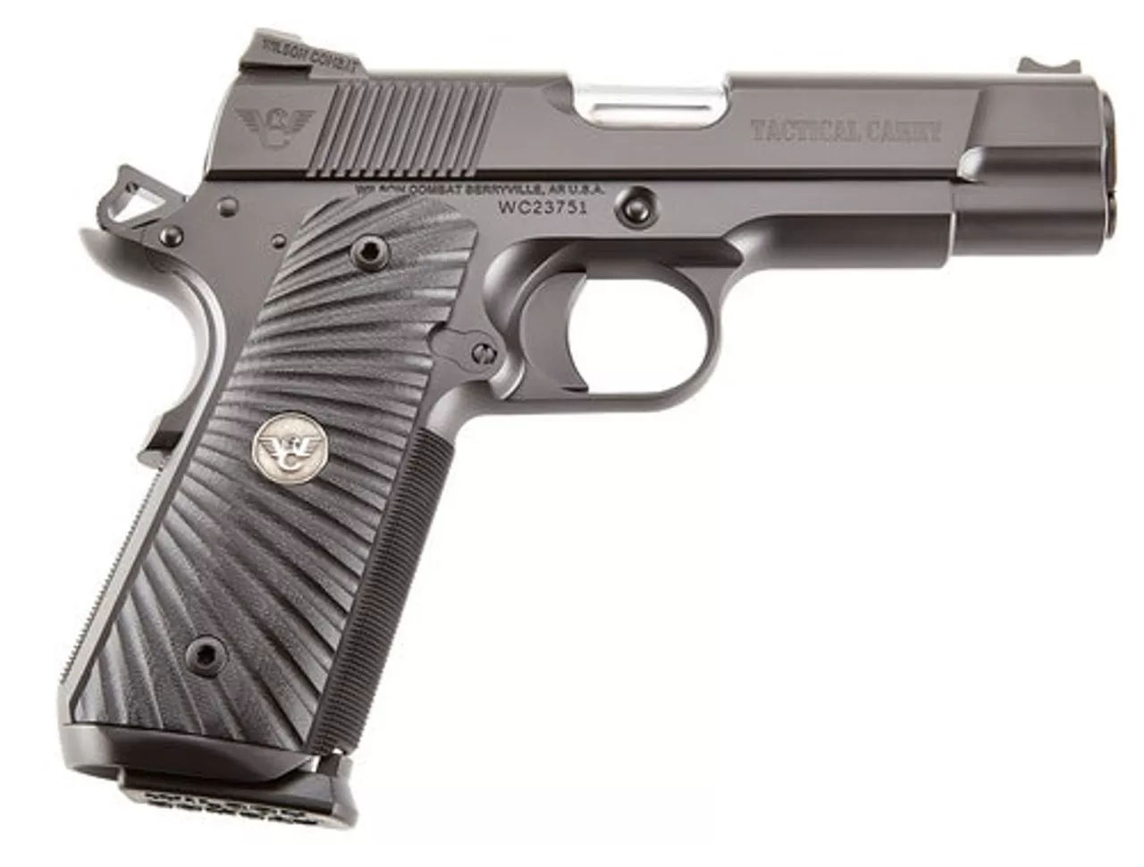 Wilson Combat 1911 Commander Tactical Carry 9mm 5″ Barrel, G10 Starburst Grip, OD Green Frame. Black Carbon Slide, 8rd
