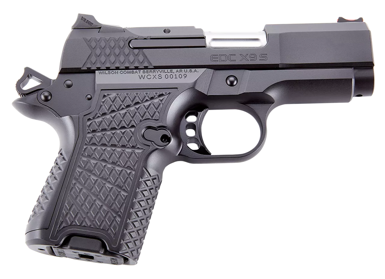 Wilson Combat, EDCX9S, Semi-automatic, Sub-Compact, 9mm, 3.25″ Barrel, Black Armor Tuff Finish, Green Fiber Optic Sights, Manual Safety, Non-Lightrail, 10Rd