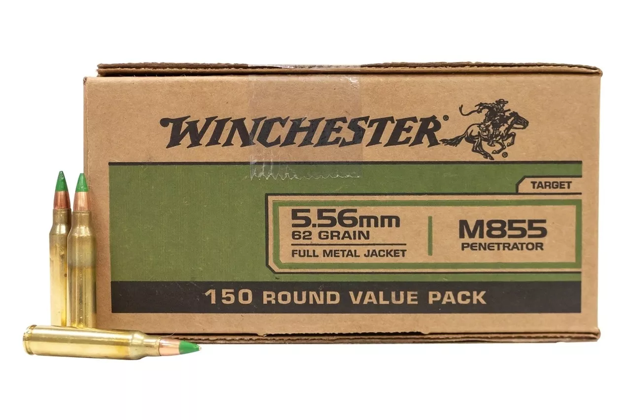 Winchester 5.56x45mm M855 62 Grain Full Metal Jacket Green Tip 150 Rounds