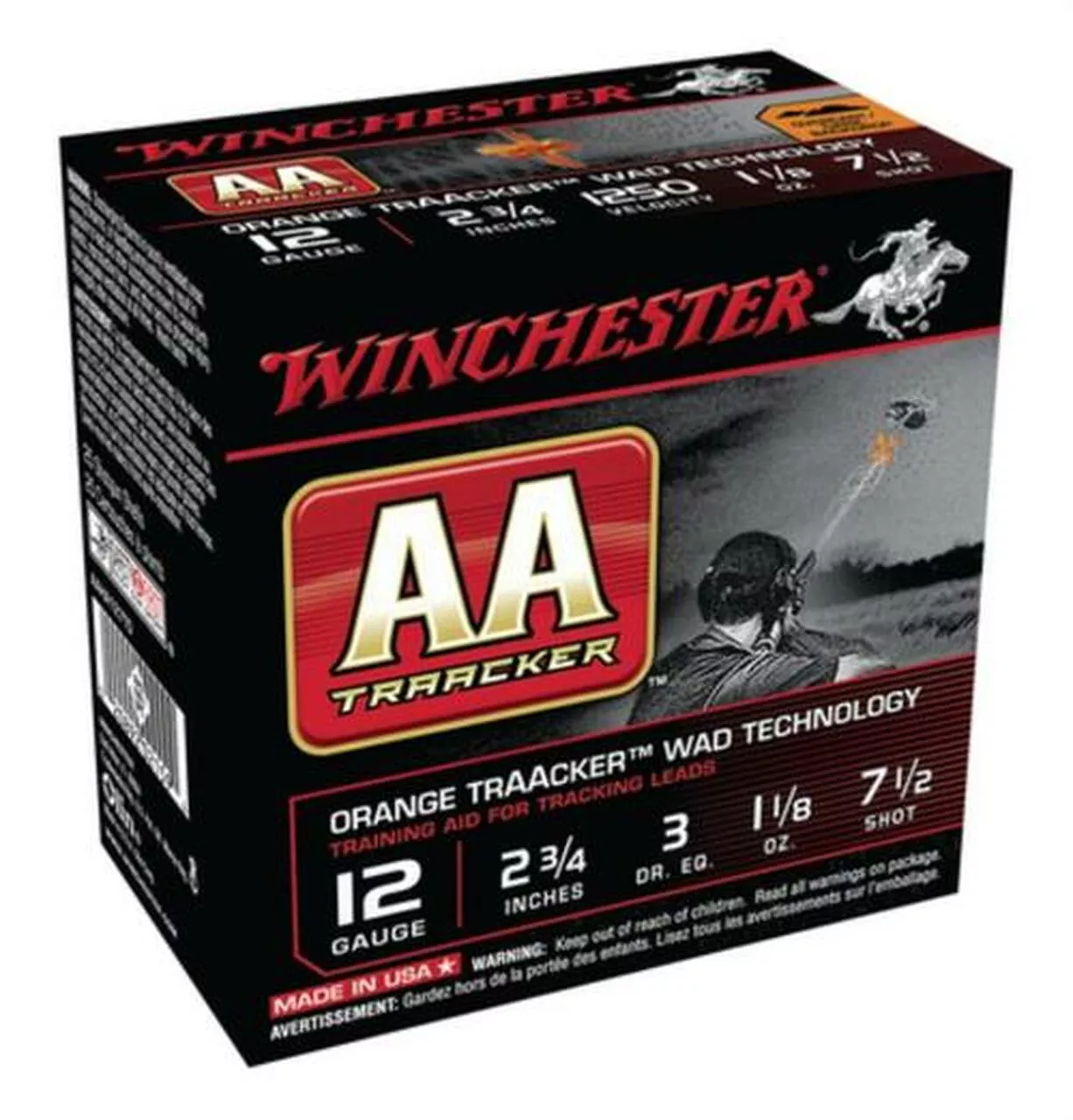 Winchester AA TrAAcker 12 Ga, 2.75″, 1250 FPS, 1.125oz, 7.5 Shot, Orange Wad, 25rd/Box