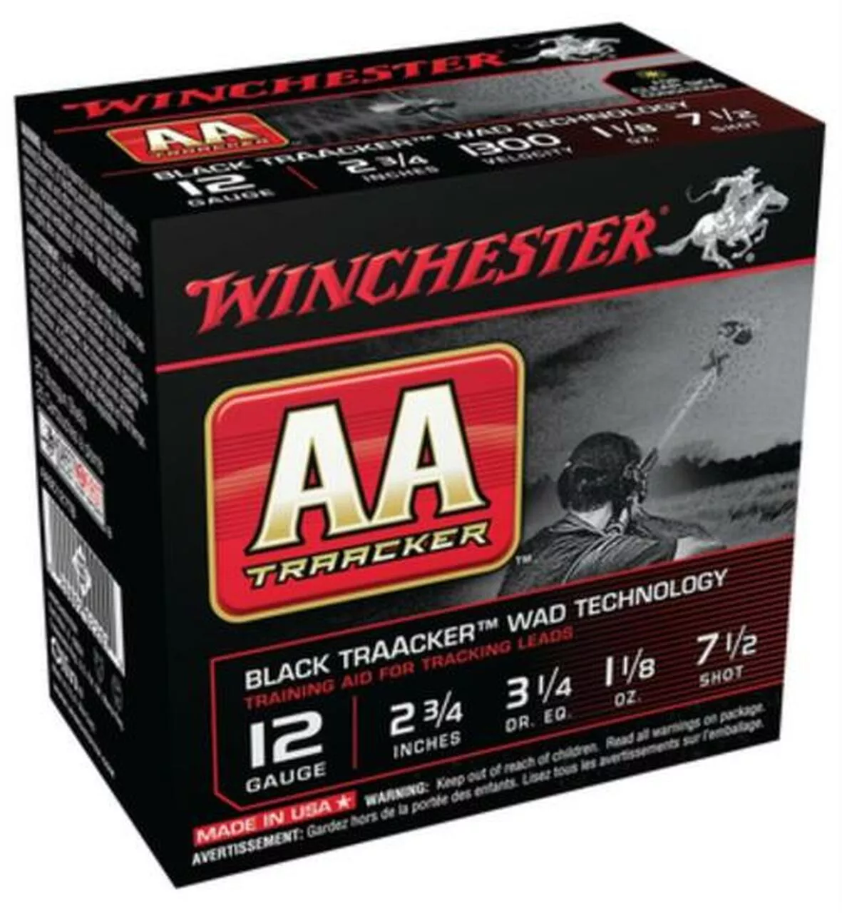 Winchester AA TrAAcker 12 Ga, 2.75″, 1300 FPS, 1.125oz, 7.5 Shot, Black Wad, 25rd/Box