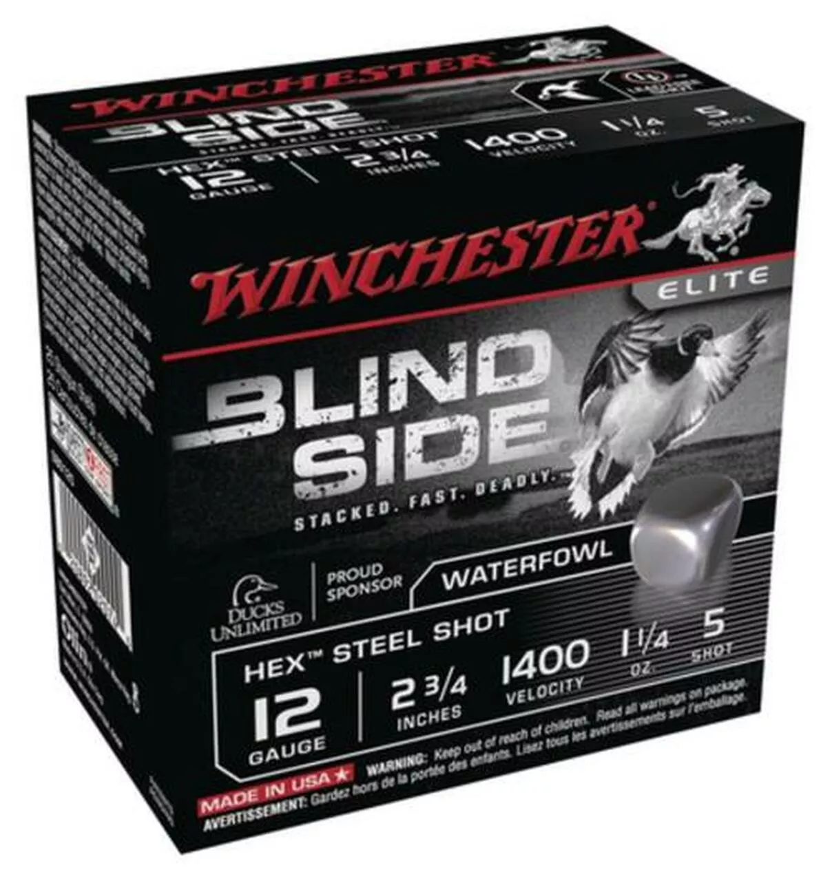 Winchester Blind Side Hex Mag 12 Ga, 2.75″, 1400 FPS, 1.25oz, 5 Shot, 25rd/Box