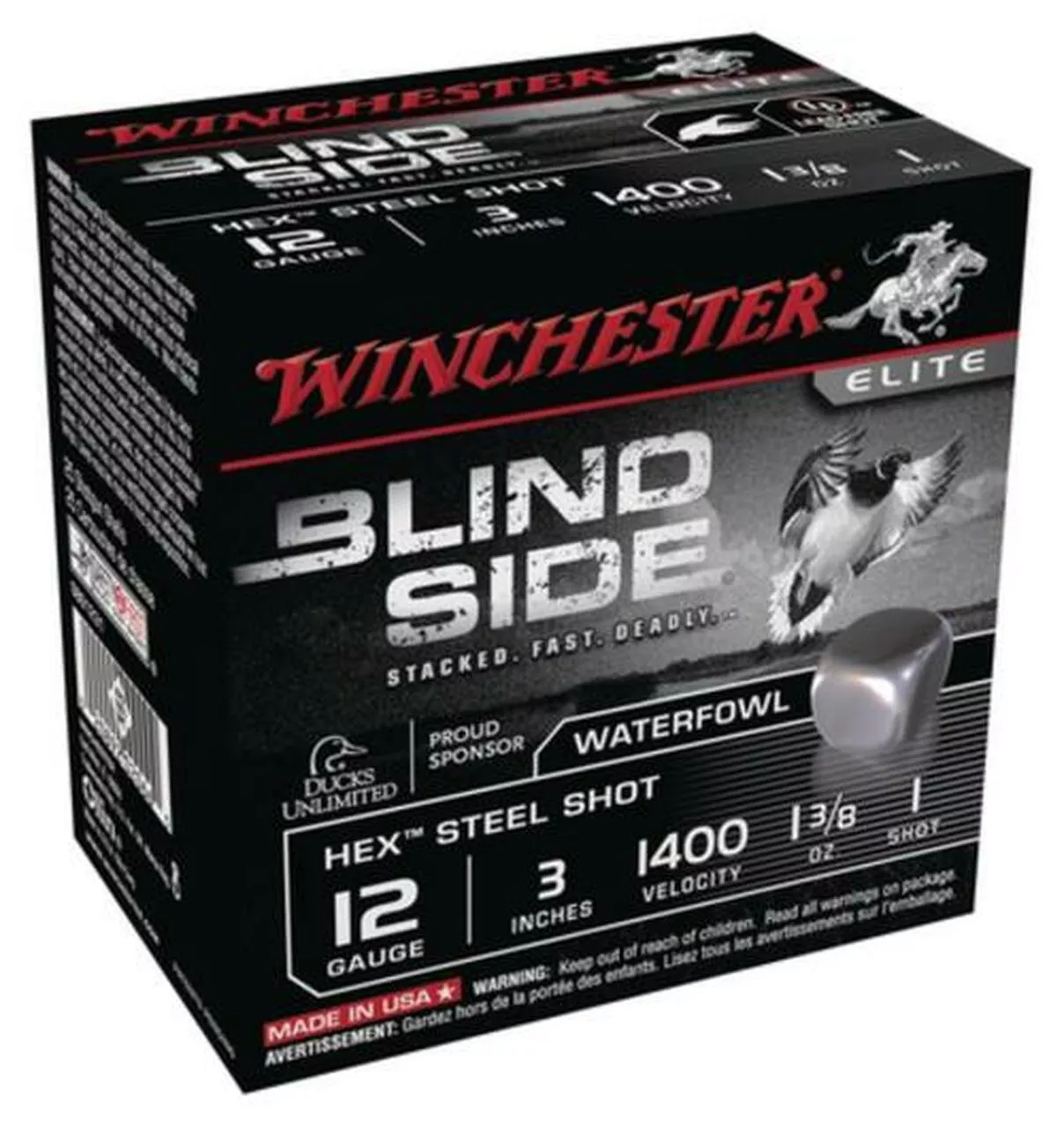 Winchester Blind Side Steel Hex Magnum Waterfowl 12 Gauge 3 Inch 1400 FPS 1.375 Ounce 5 Shot 25rd/Box