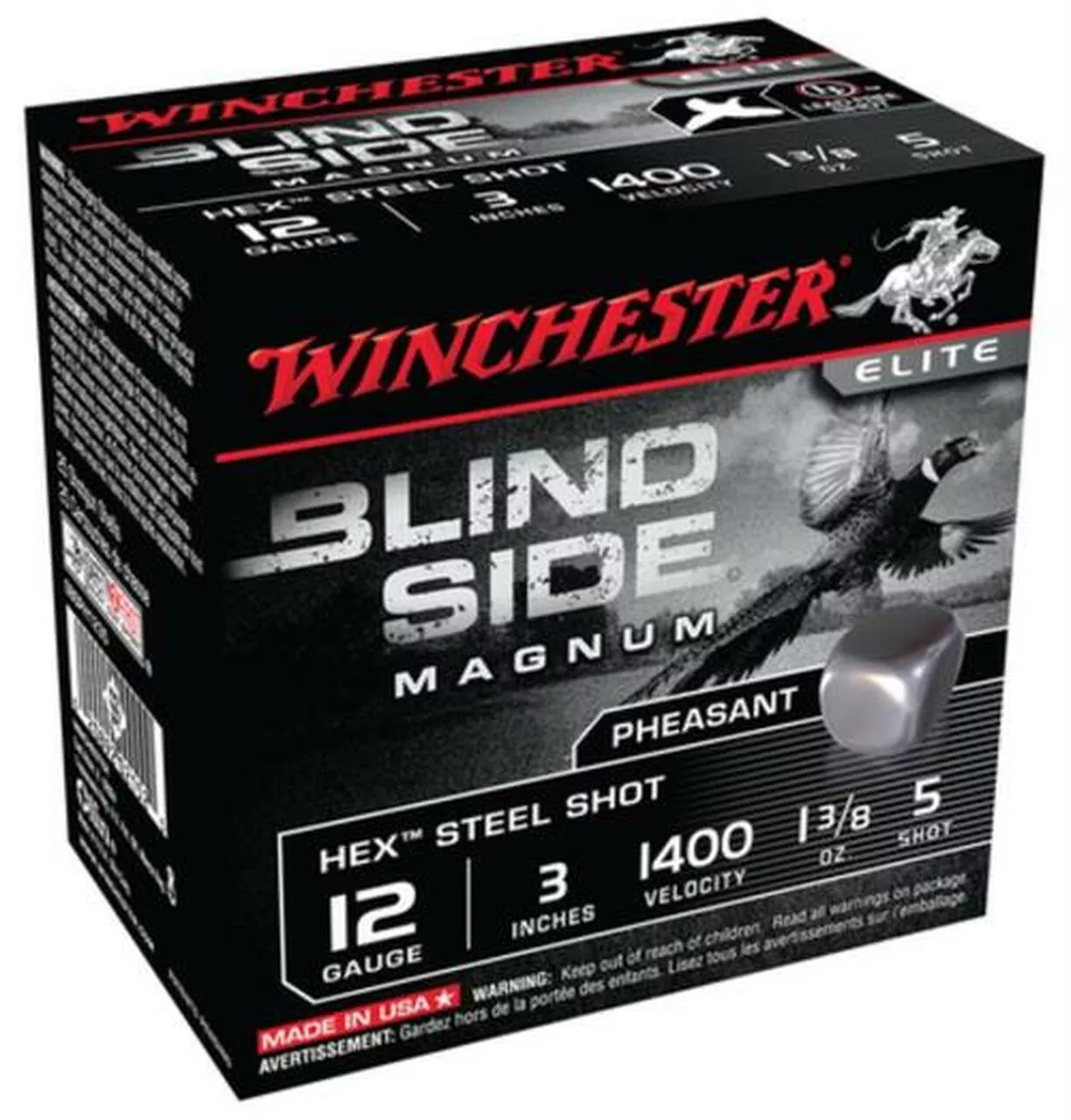 Winchester Blind Side Steel Hex Pheasant 12 gauge, 3 Inch, 1400 FPS, 1.325 Ounce, 5 Shot, 25rd/Box