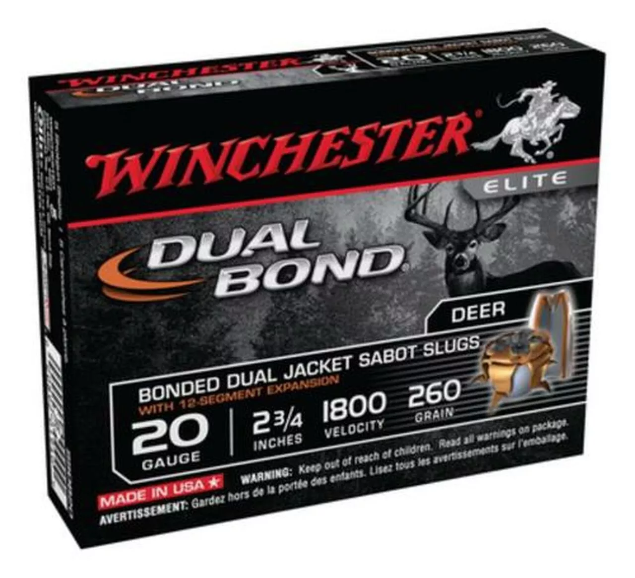 Winchester Dual Bond Fully Rifled Slug 20 Gauge, 2.75 Inch, 1800 FPS, 260gr, 5rd/Box