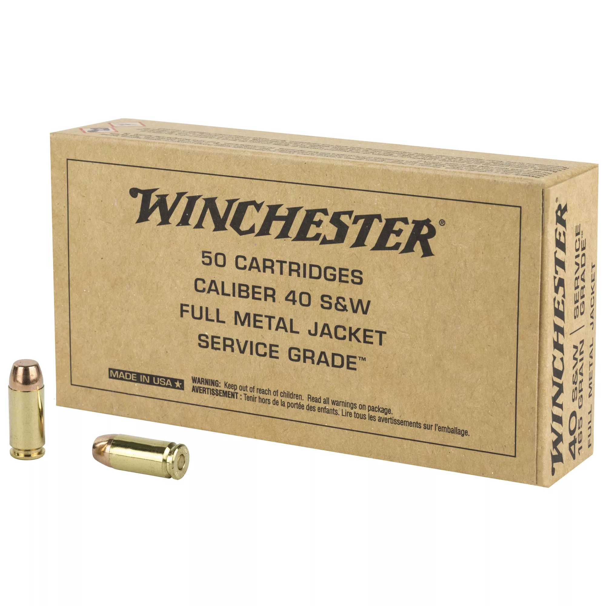 Winchester Service Grade 40 S&W 165 grain FMJ Case of 500 Rounds Bulk Ammo SG40W