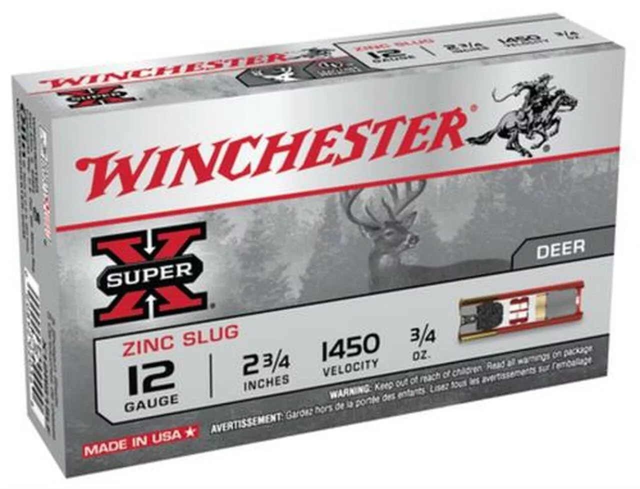 Winchester Super-X Lead Free Rifled Slug 12 Ga, 2.75″, 1450 FPS, .75oz, 5rd/Box