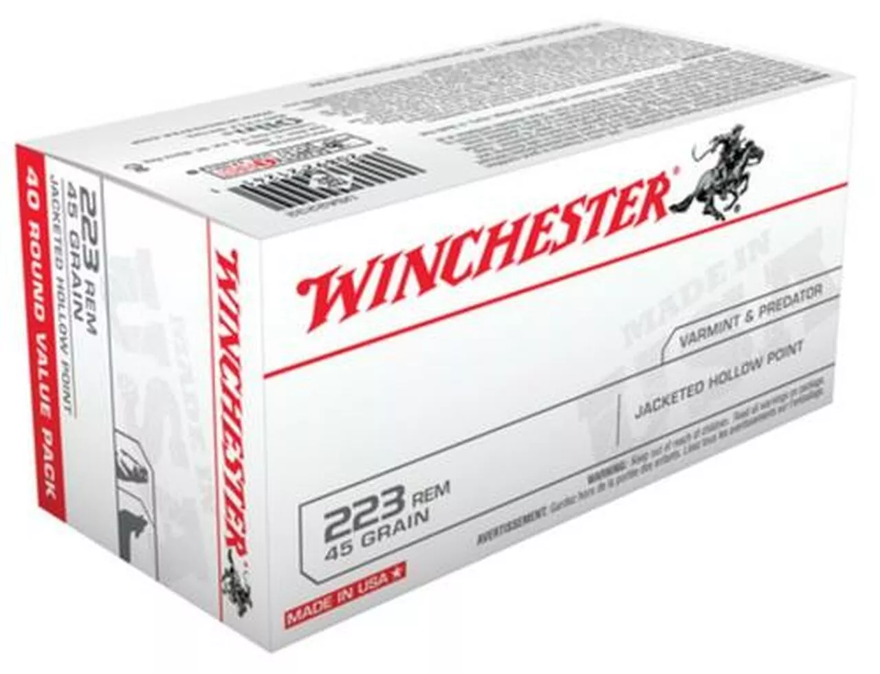 Winchester USA 223 Remington/5.56 NATO JHP 45gr, 40Box