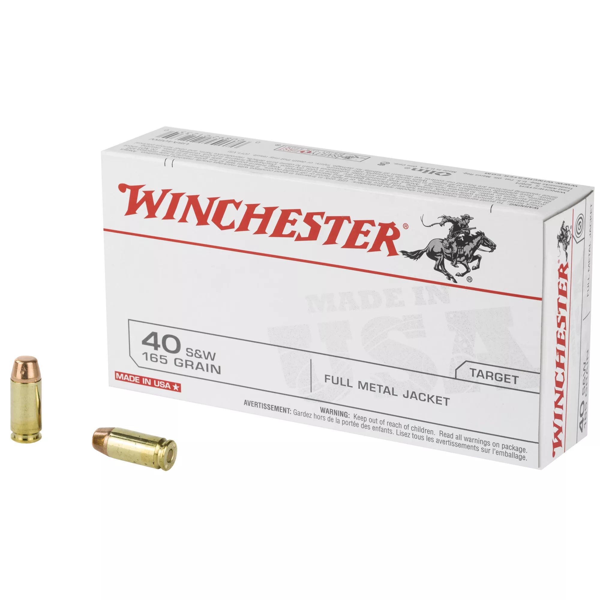 Winchester USA 40 S&W Ammo 165 grain FMJ Case of 500 Rounds USA40SW
