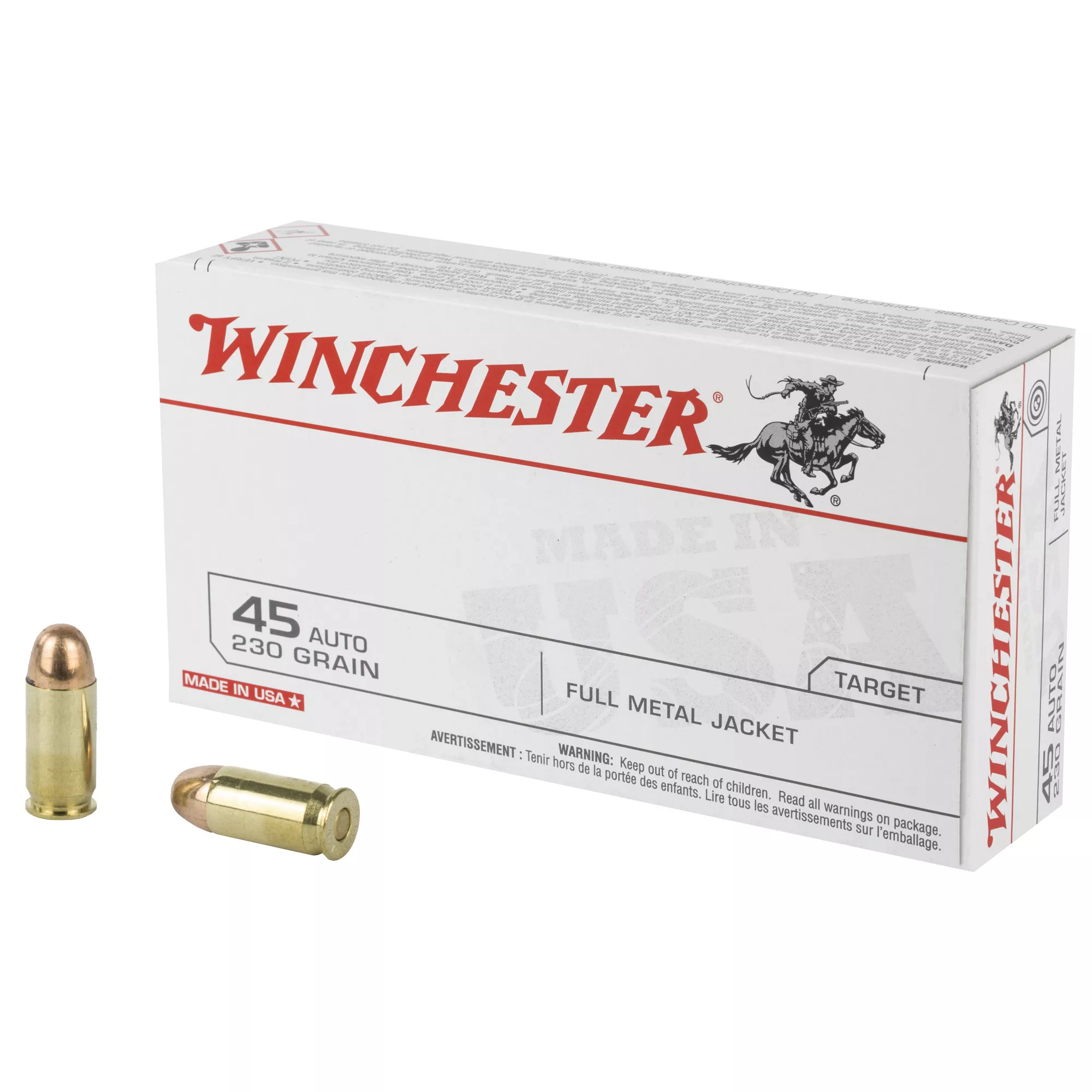 Winchester USA 45 Auto / ACP Ammo 230 grain FMJ Case of 500 Rounds Q4170