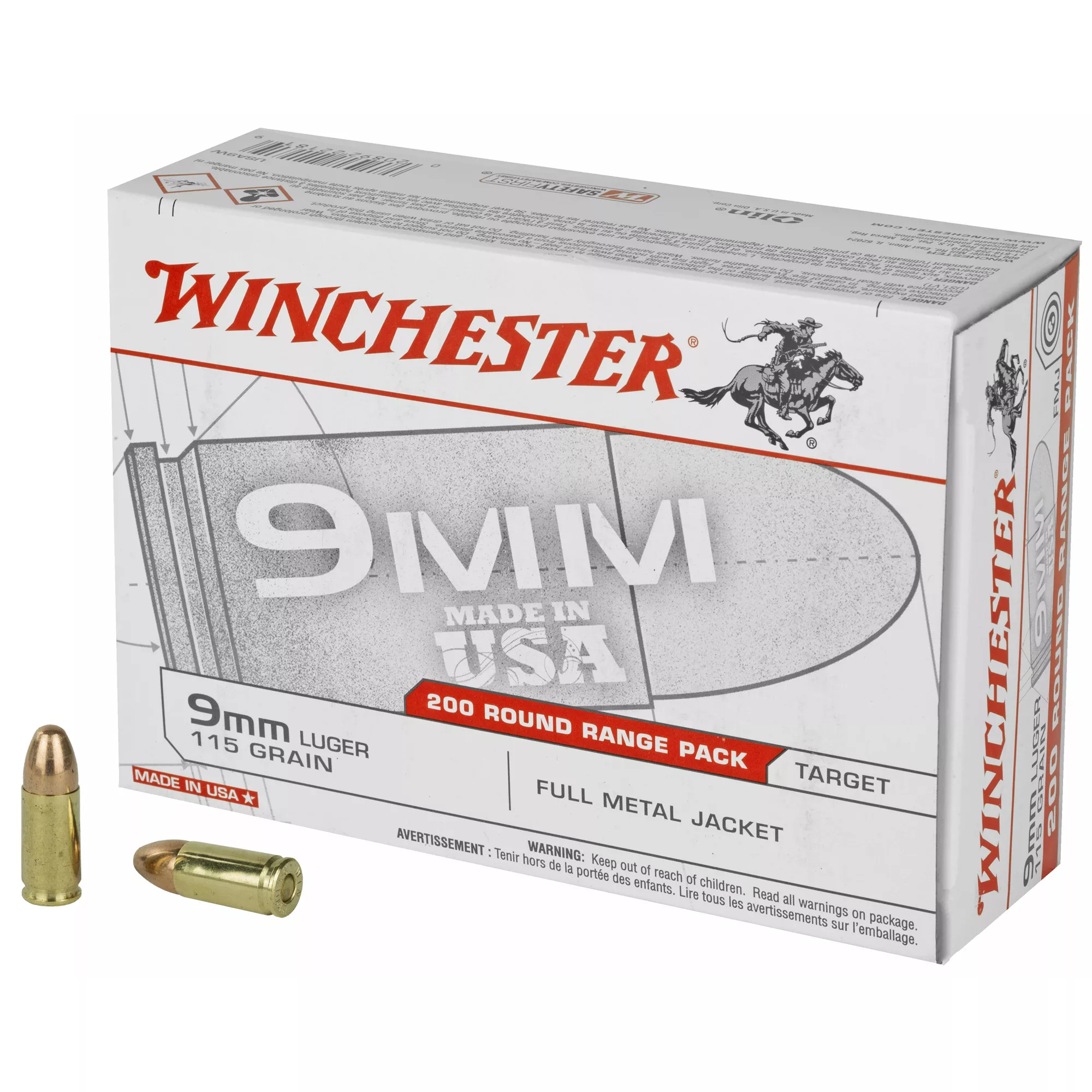 Winchester USA 9mm Luger Ammo 115 grain FMJ 200 Rounds Bulk USA9WY