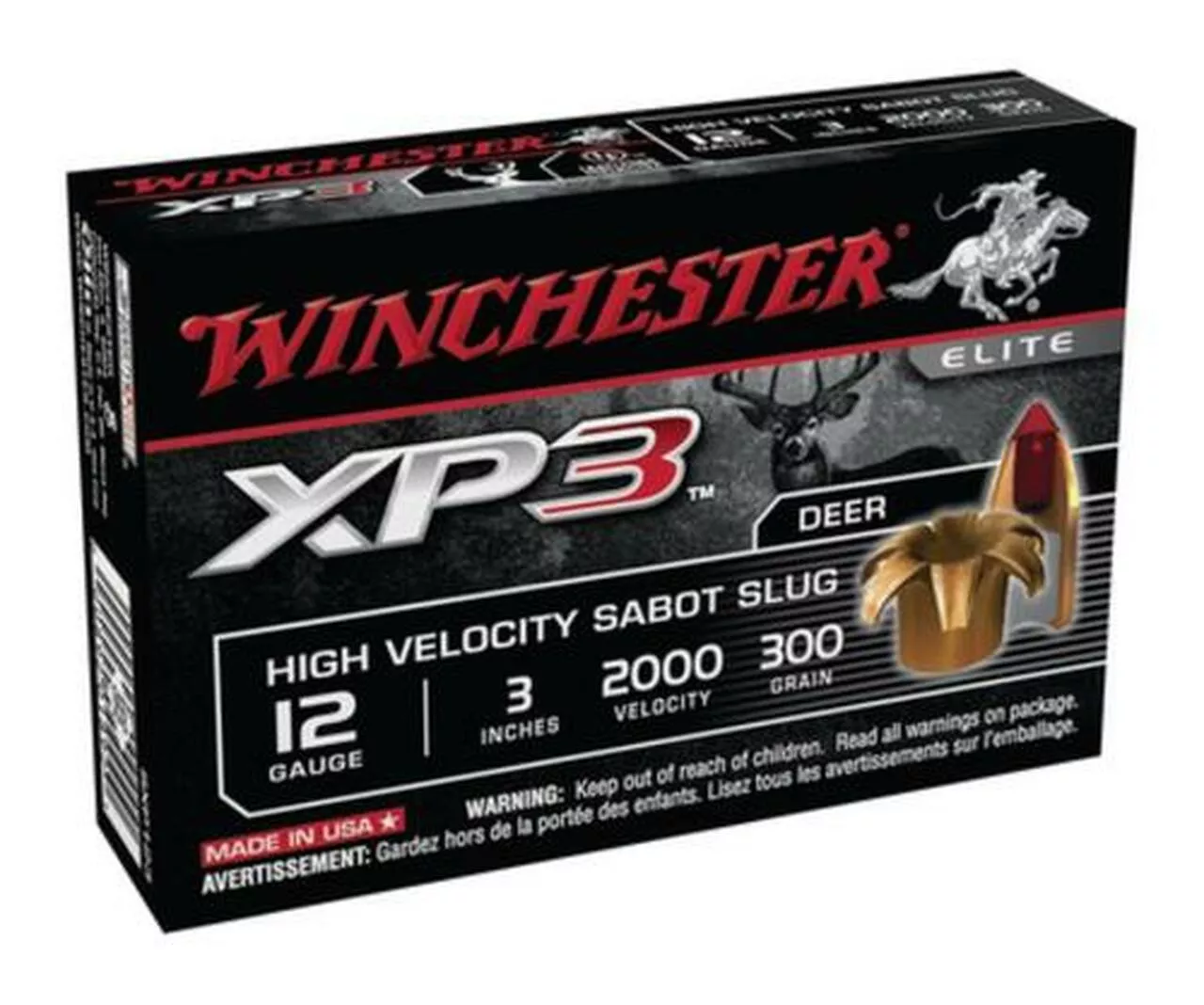 Winchester XP3 Fully Rifled Tin Core Lead Free Slugs 12 Ga, 3″, 2100 FPS, 300gr, Sabot Slug, 5rd/Box