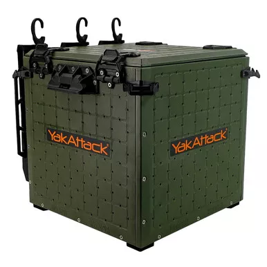 YakAttack BlackPak Pro 13"x13" Crate W/ 3 Rod Holders Ranger Grn USED