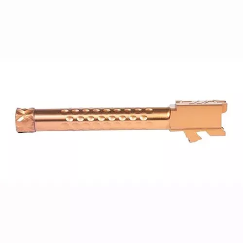 ZEV BBL17OPT5GTHBRZ Optimized Match Grade Replacement Barrel 9mm Luger, Compatible w/Glock 17 Gen5, 4.49″ Bronze PVD 416R Stainless Steel Dimpled/Threaded Barrel