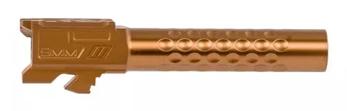 ZEV BBL19OPTBRZ Optimized Match Grade 9mm Luger, Compatible w/Glock 19 Gen1-4, 4.02″ Bronze PVD 416R Stainless Steel Dimpled Barrel