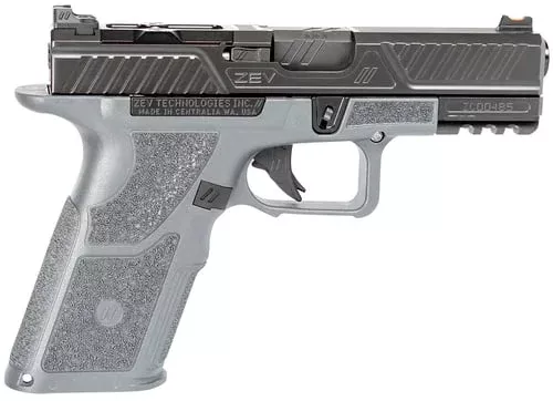 ZEV OZ9C-X-CPT-COM-G OZ9 Combat Compact 9mm Luger Caliber with 4.49″ Barrel, 17+1 Capacity, Gray Finish Picatinny Rail Frame, Serrated/Optic Cut Black DLC Stainless Steel Slide & X Polymer Grip